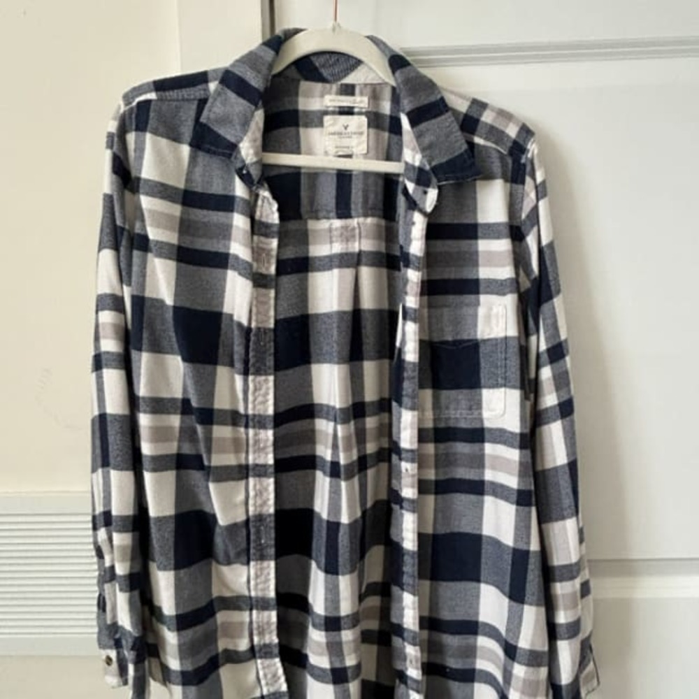 Blue and White Flannel Shirt
